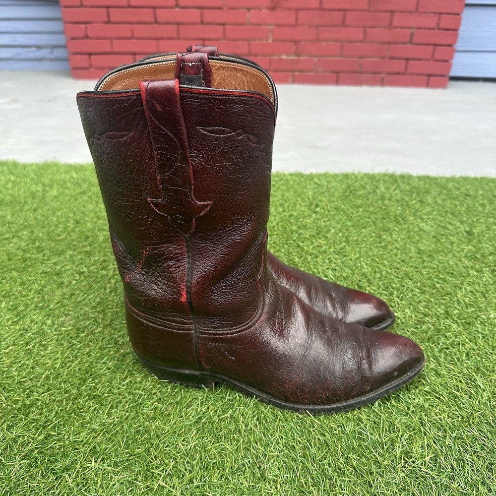 Vintage Lucchese Goatskin Roper Cowboy Boots Mens Size‎ 9 D Cherry Rodeo Western - Picture 6 of 16